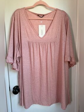 BloomChic Dusty Rose V-Neck Ruffle Sleeve Top